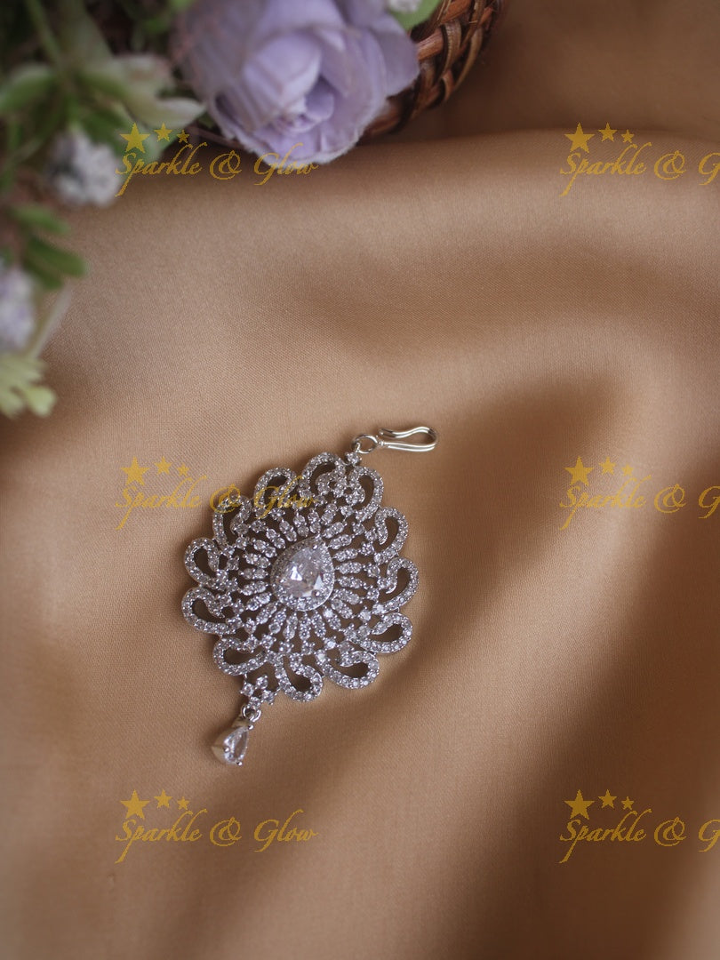 Beautiful Silver polish floral mango deisgn maang tikka