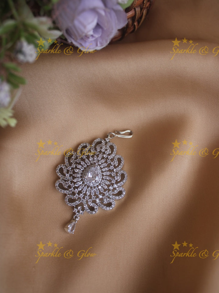 Beautiful Silver polish floral mango deisgn maang tikka