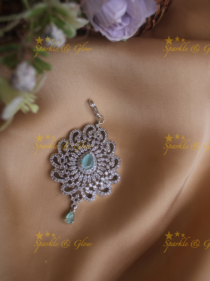 Beautiful Silver polish floral mango deisgn maang tikka