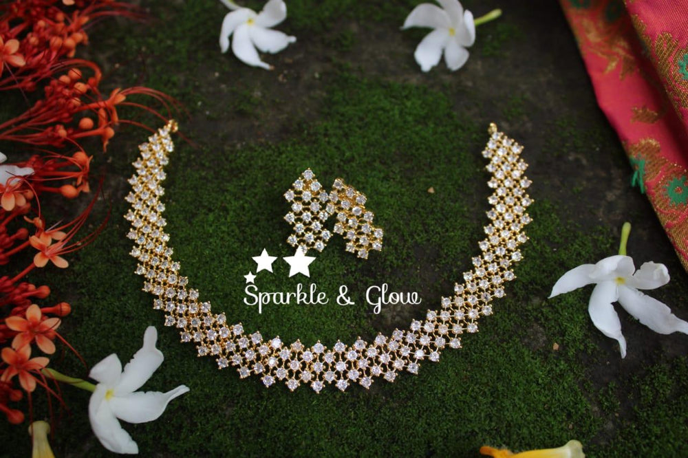 AD stones simple and beautifull necklace - Pink - Sparkle and Glow
