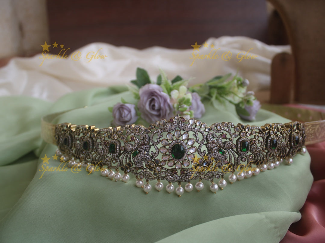 Beautiful Elephant peacock pearl black finish victorian ad hipbelt