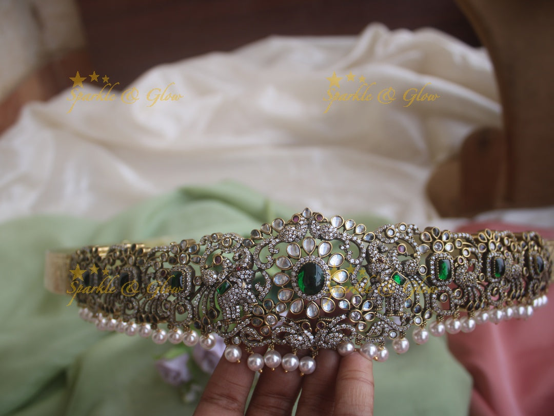 Beautiful Elephant peacock pearl black finish victorian ad hipbelt
