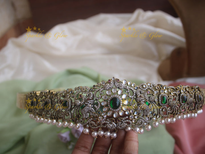 Beautiful Elephant peacock pearl black finish victorian ad hipbelt