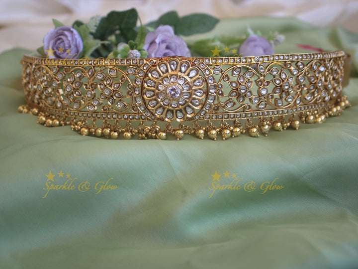 Beautiful gold alike  floral kundan stones gold beads hipbelt