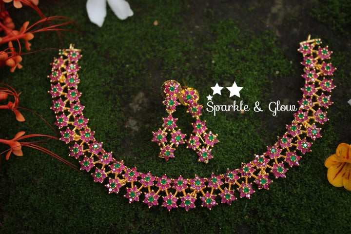 Two layer AD stones star gold necklace - white Multi - Sparkle and Glow - White - Back Thread