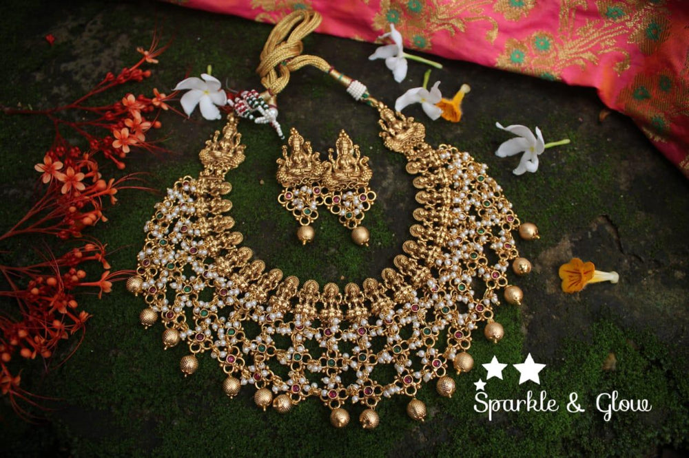 Statement kemp stones gold alike layered lakshmi necklace - Gold - Sparkle and Glow