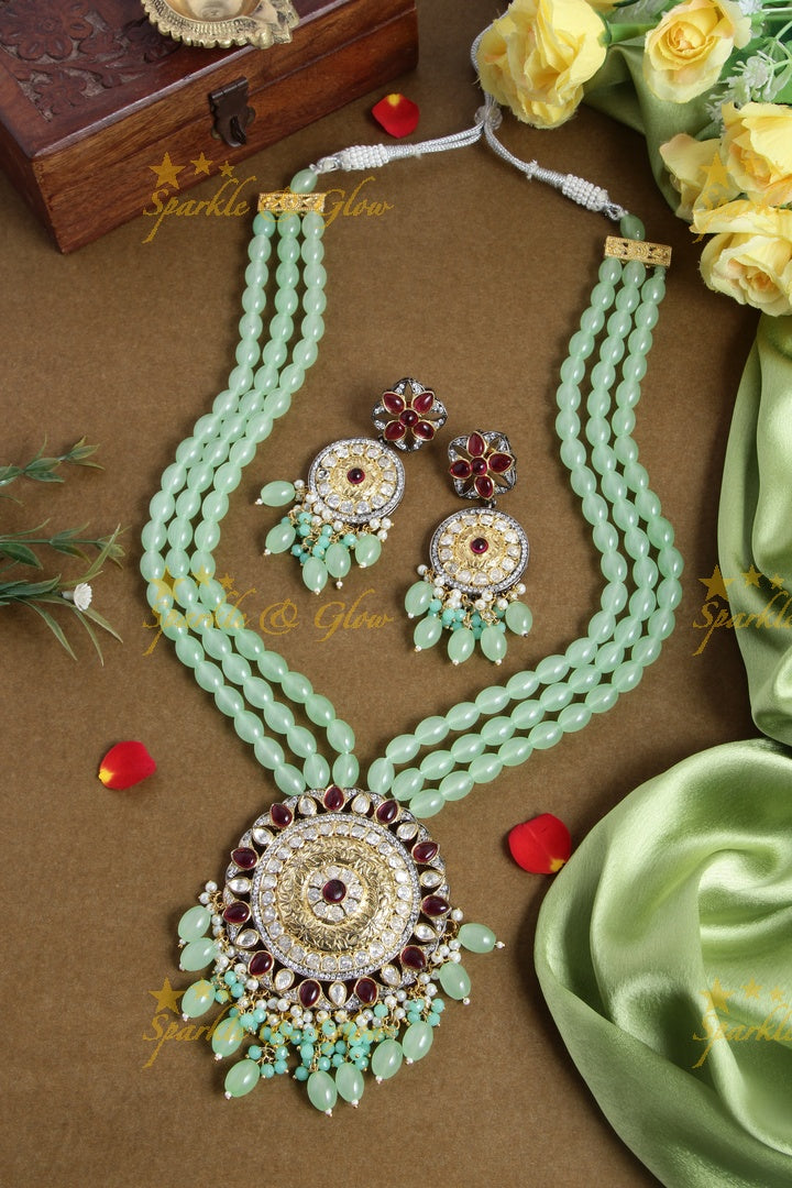 German Silver pendent beaded haram