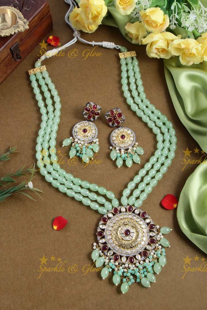 German Silver pendent beaded haram