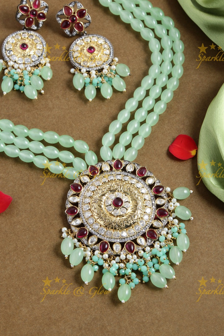 German Silver pendent beaded haram
