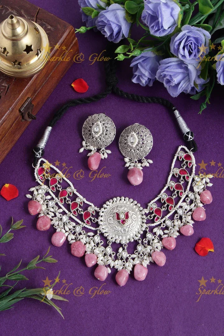 Silver Look alike Jadau Fusion necklace - Green - Sparkle and Glow