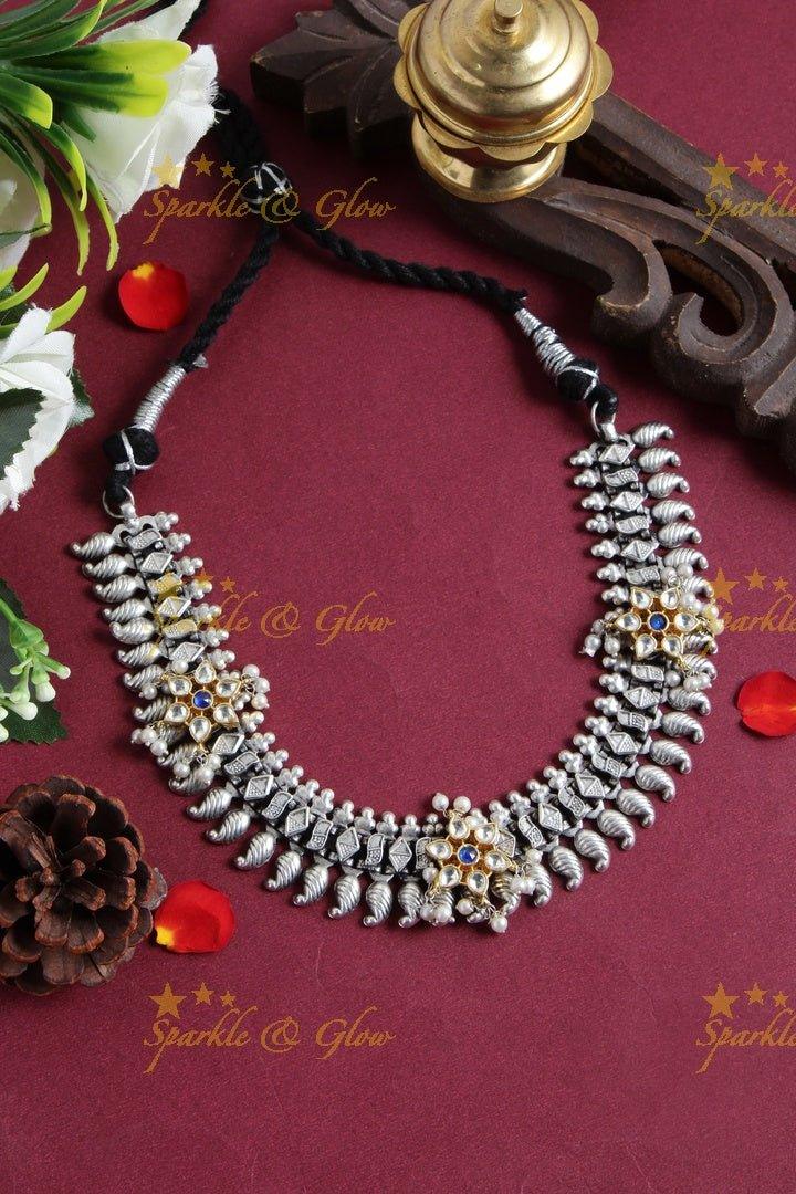 Silver Look alike Jadau moggapu design Fusion necklace - Sparkle and Glow