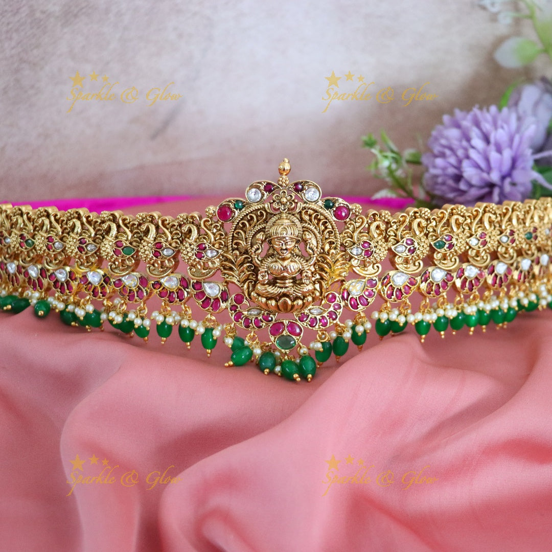Lakshmi Gold-Style Hipbelt with Kemp, White & Green Stones