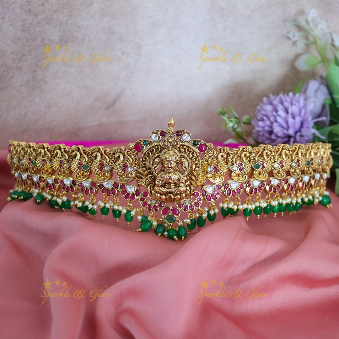 Lakshmi Gold-Style Hipbelt with Kemp, White & Green Stones