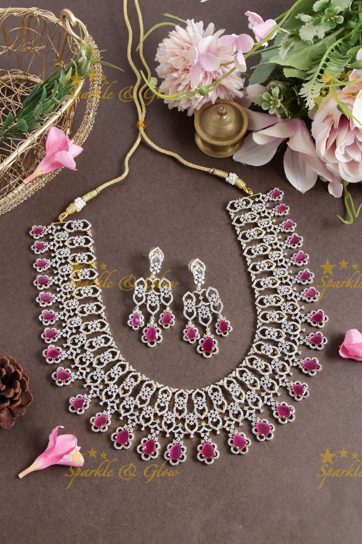 Stunning AD floral haram - Pink