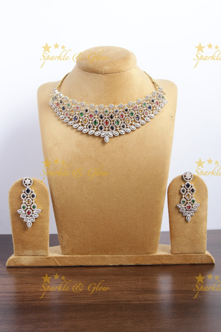 Beautiful two tone navarathna AD choker