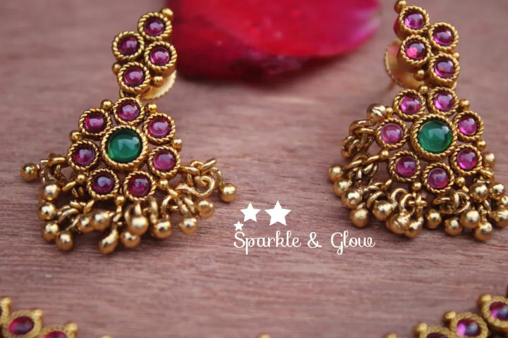 Gold alike kemp adigai with gold drops- White - Sparkle and Glow