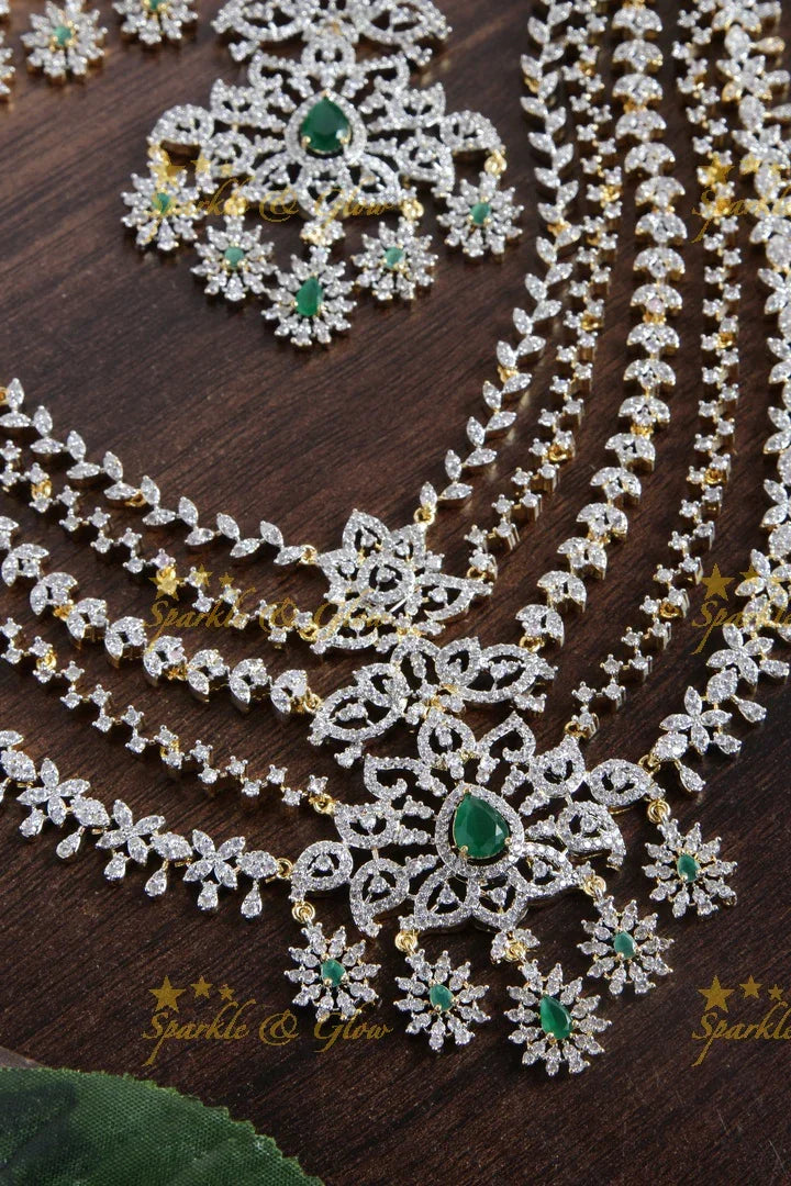 Gorgeous layered pink AD necklace set with tikka and nosepin - Sparkle and Glow