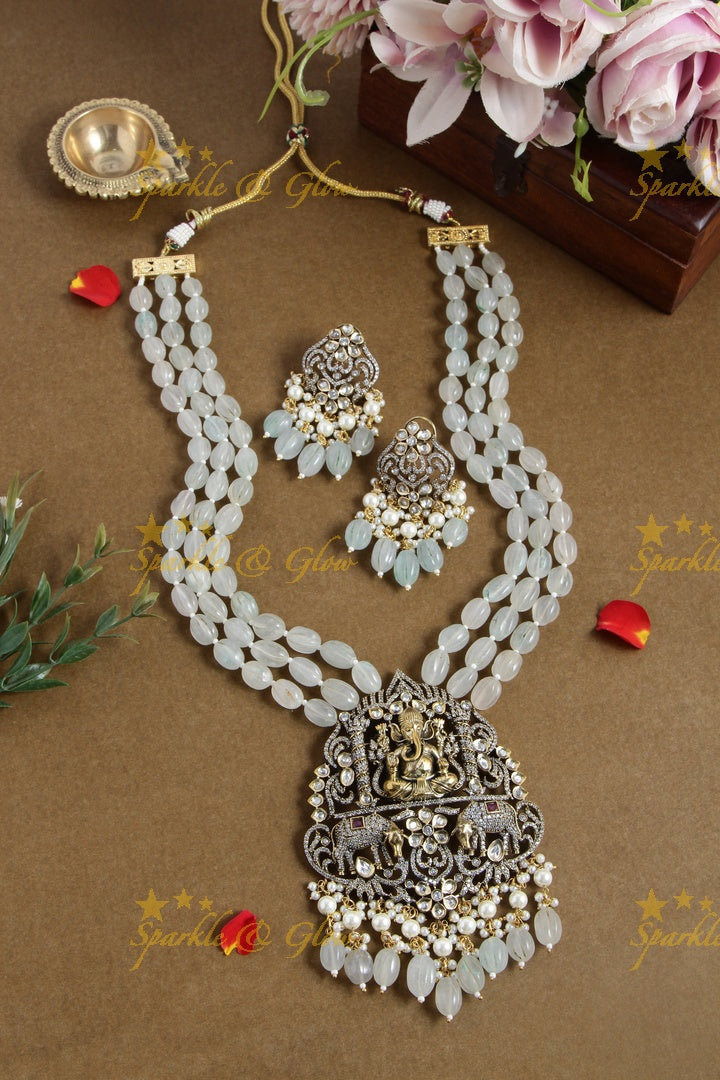 Pink beads Ganesha pendent Victorian AD Haram