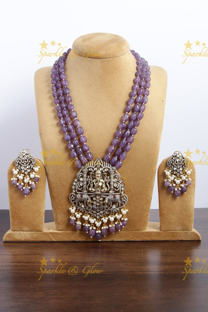 Purple beads Ganesha pendent Victorian AD Haram