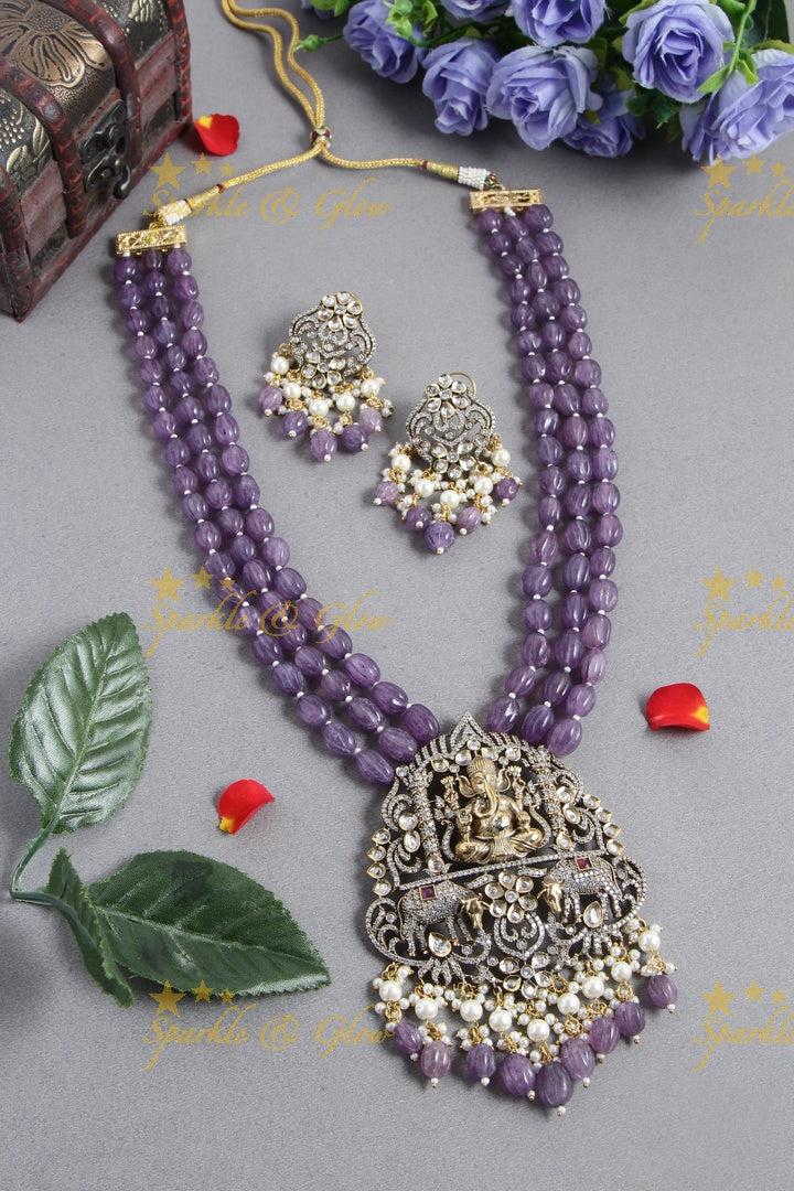 Purple beads Ganesha pendent Victorian AD Haram