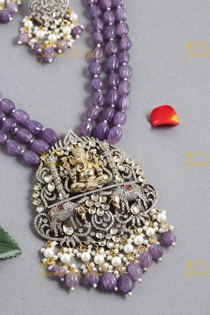 Purple beads Ganesha pendent Victorian AD Haram
