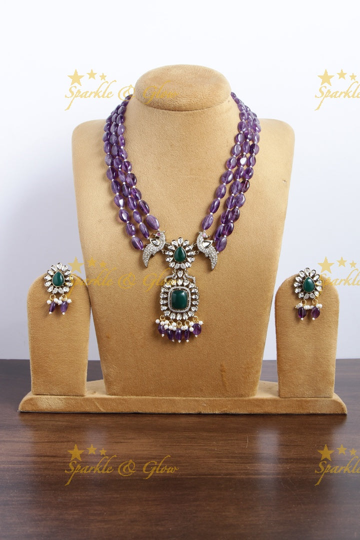 Purple Beads Victorian AD Peacock haram