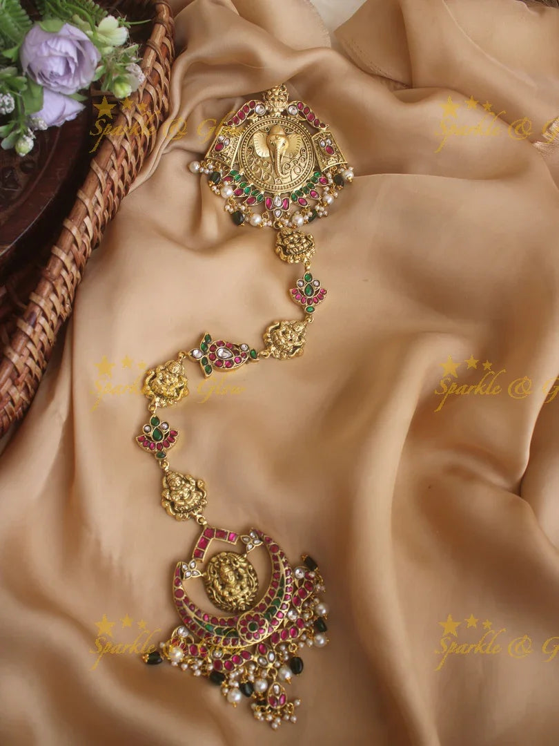 Ganesha Lakshmi Gold Carved Jada Billa