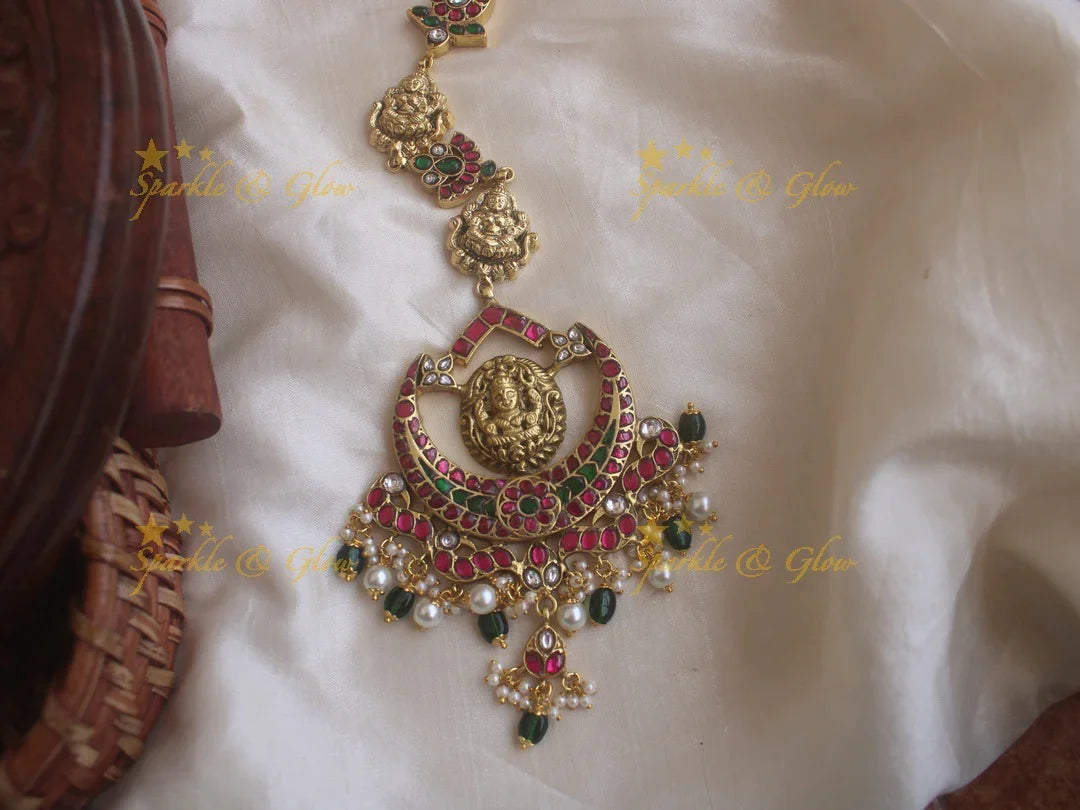Ganesha Lakshmi Gold Carved Jada Billa