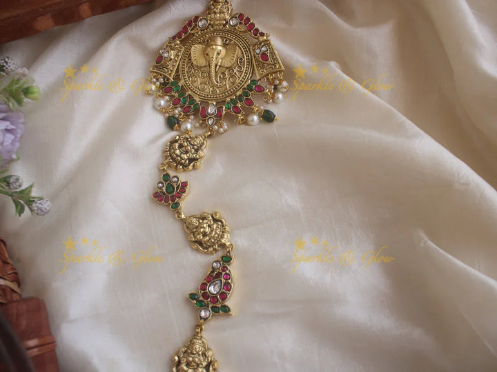 Ganesha Lakshmi Gold Carved Jada Billa