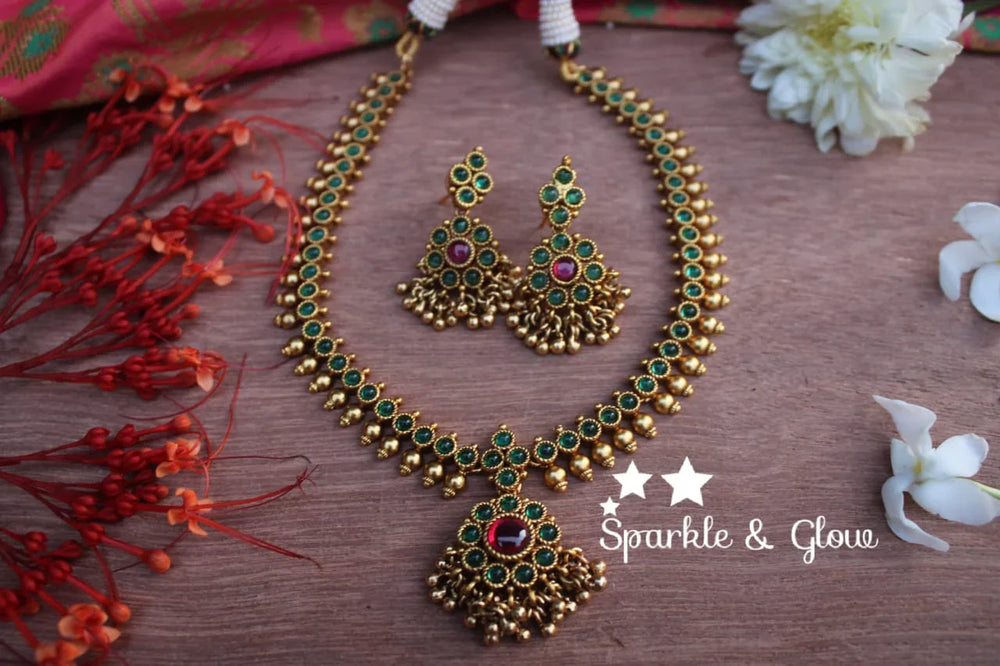 Gold alike kemp adigai with gold drops- White - Sparkle and Glow