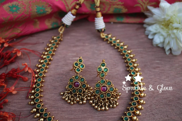 Gold alike kemp adigai with gold drops- White - Sparkle and Glow
