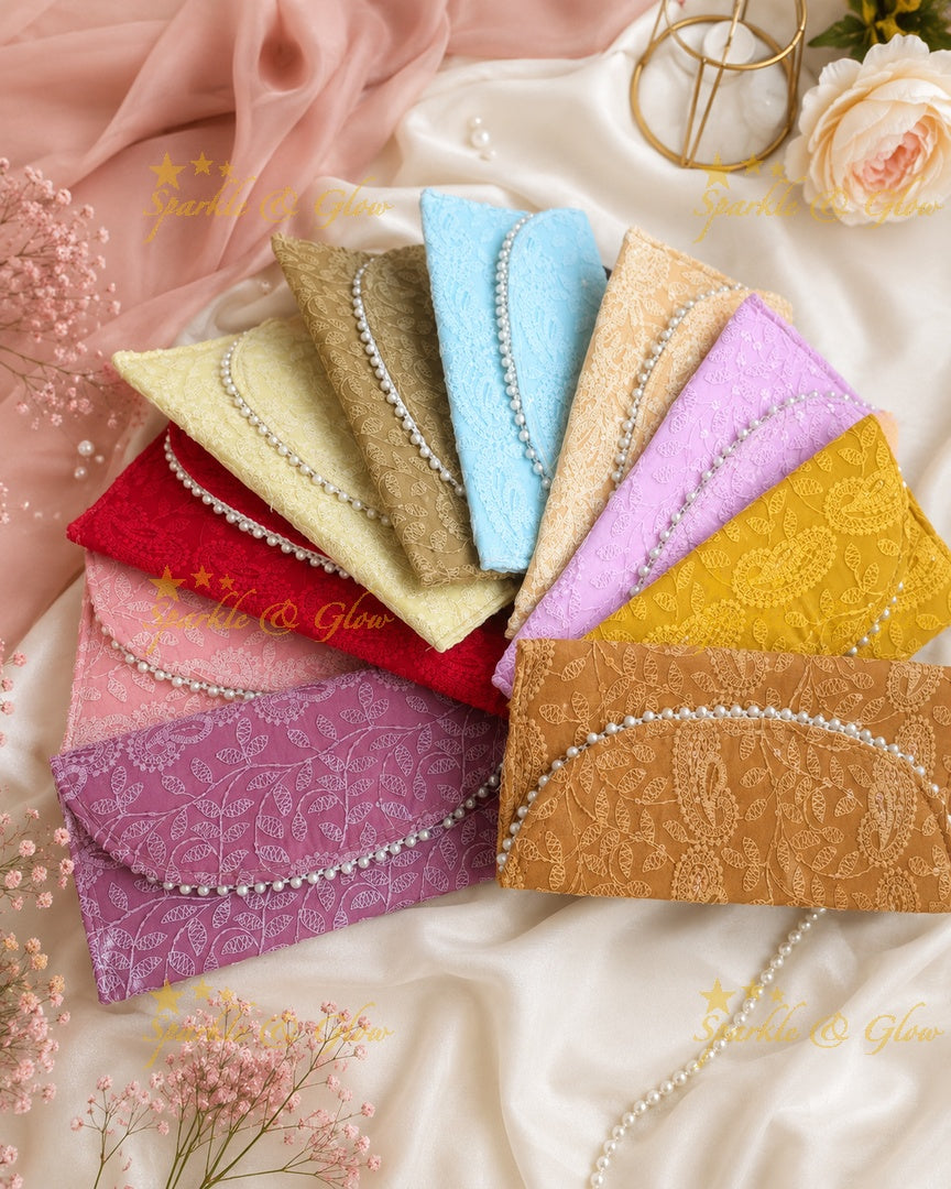 Elegant Chikankari Clutch 9x5" for Weddings & Events- Set of 10pcs