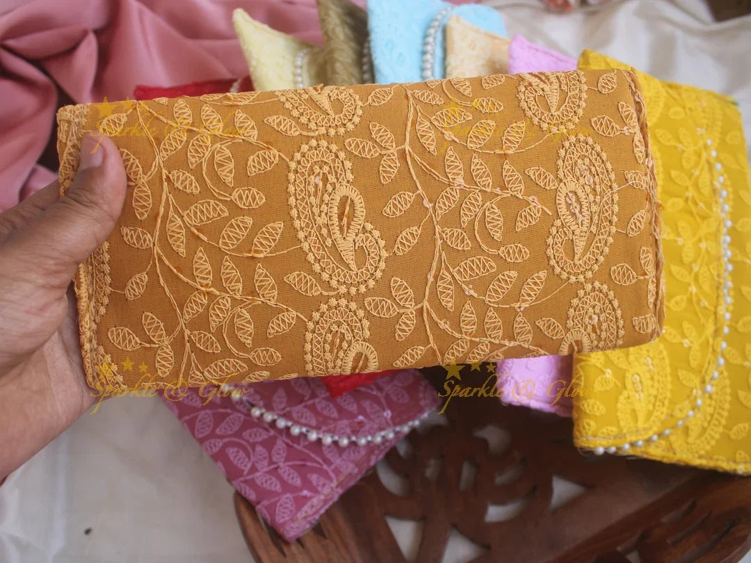 Chikankari embroiderd 9*5 inch clutch return gifts - Sparkle and Glow
