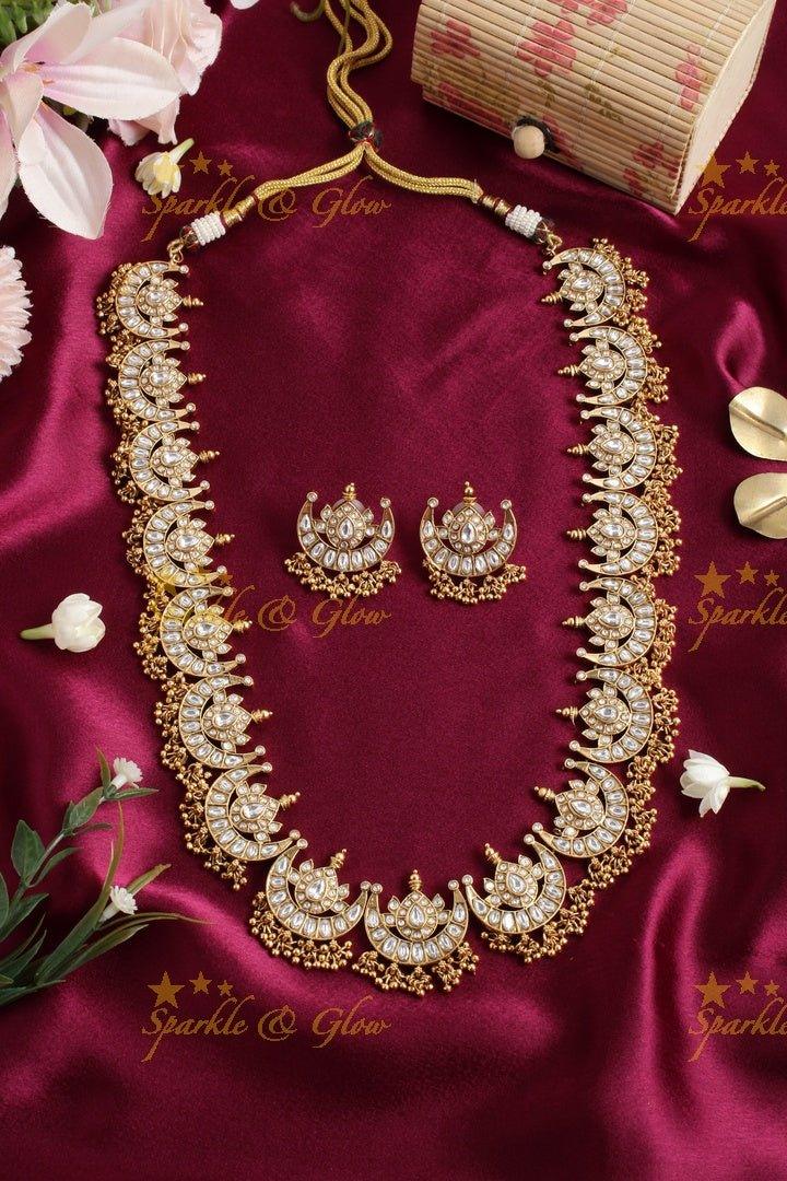 Gold alike moon haram with gold beads - Green White - Sparkle and Glow