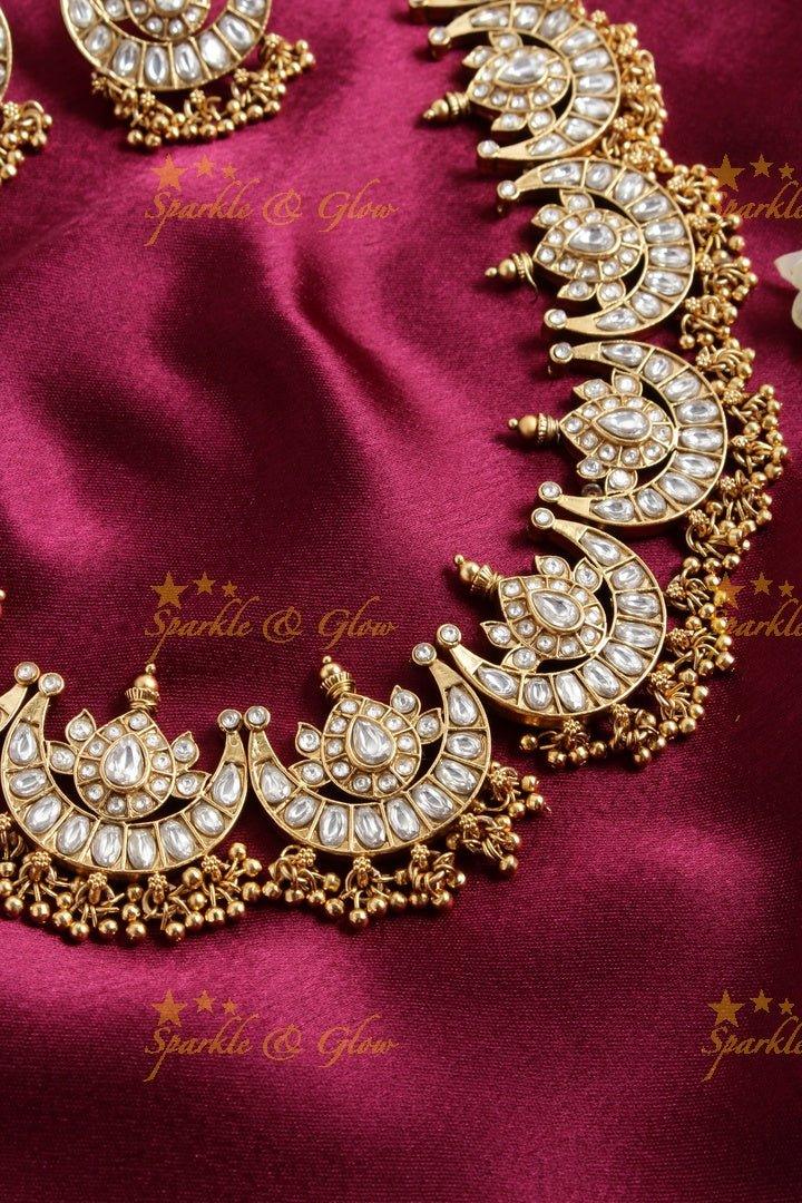 Gold alike moon haram with gold beads - Green White - Sparkle and Glow