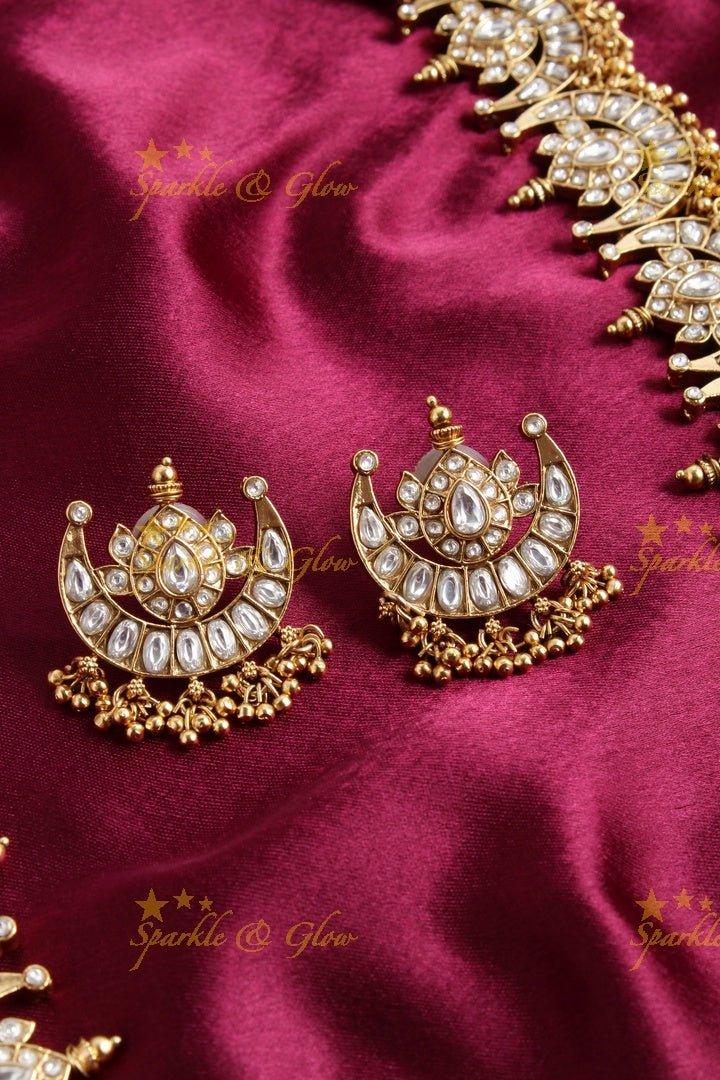 Gold alike moon haram with gold beads - Green White - Sparkle and Glow