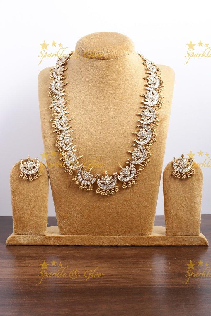 Gold alike moon haram with gold beads - Green White - Sparkle and Glow