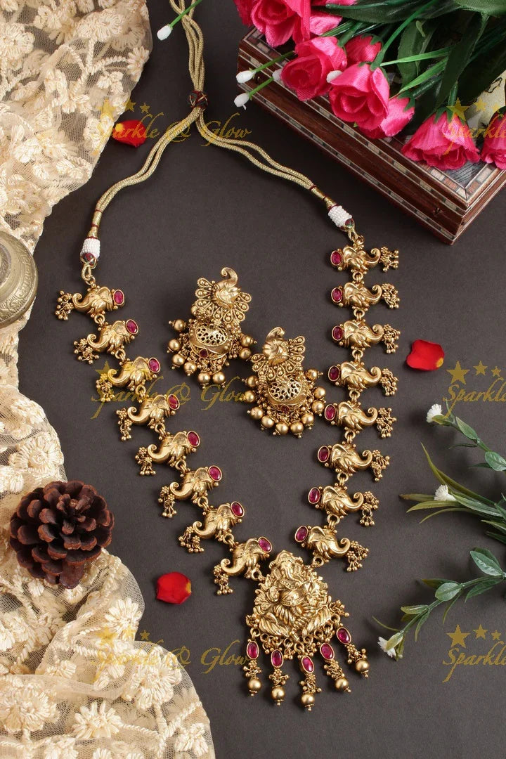 Gold alike Statement Ganesha haram - Sparkle and Glow