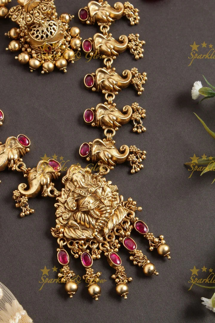 Gold alike Statement Ganesha haram - Sparkle and Glow