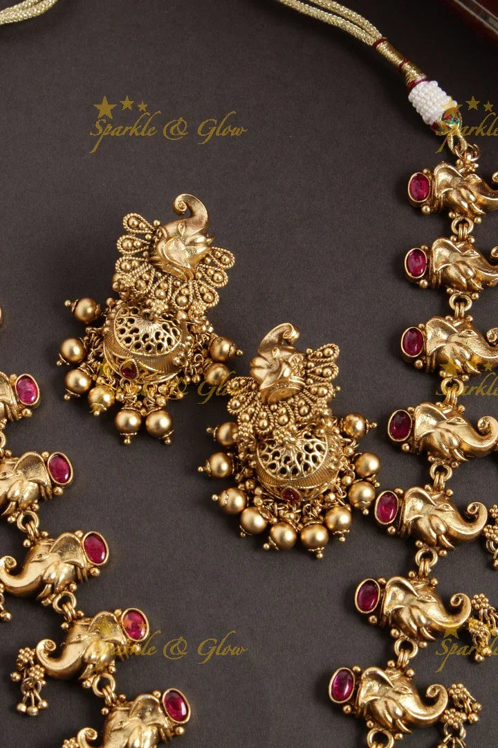 Gold alike Statement Ganesha haram - Sparkle and Glow