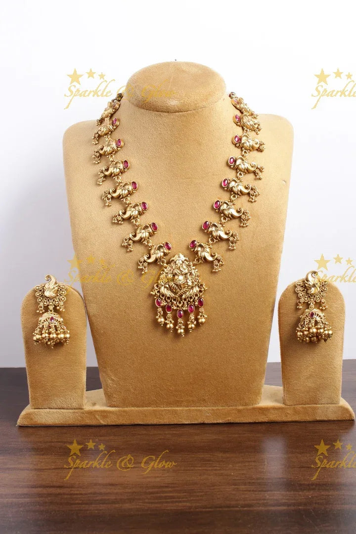 Gold alike Statement Ganesha haram - Sparkle and Glow
