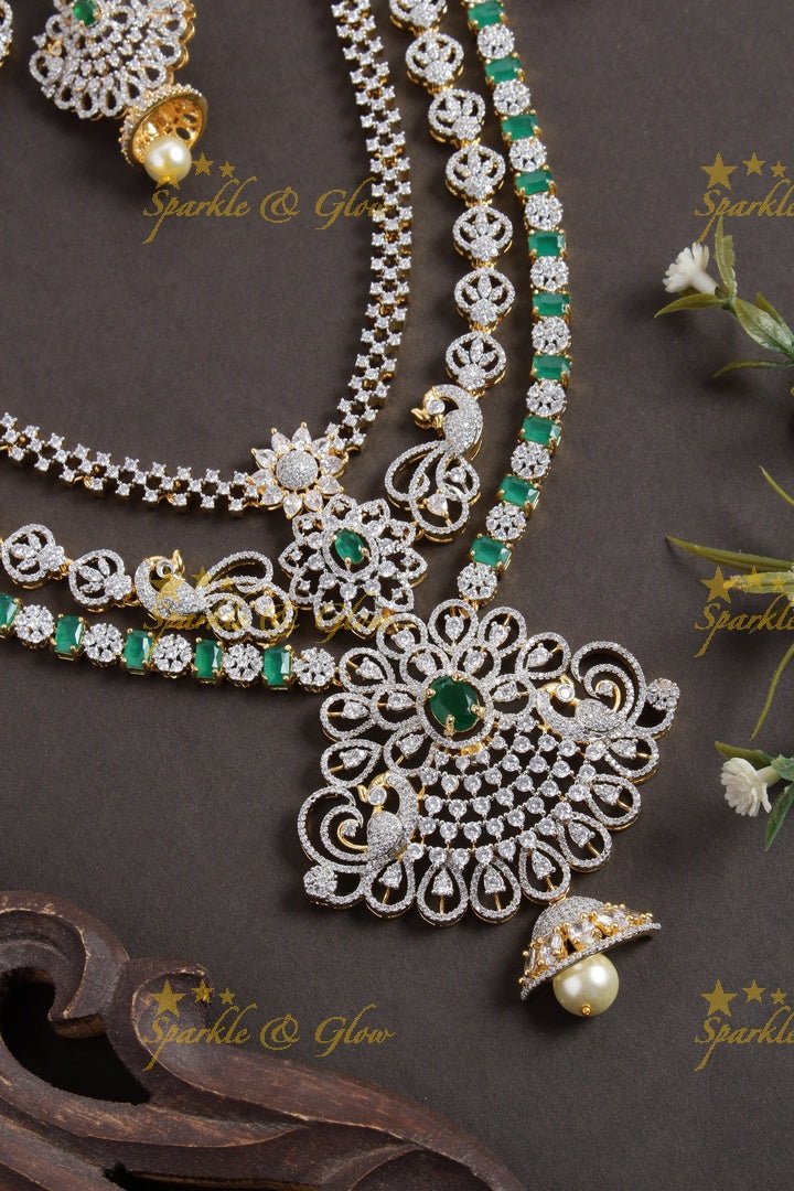 Intricately carved peacock floral jhumka deisgn GJ polish necklace - Sparkle and Glow - Multi - Back Thread