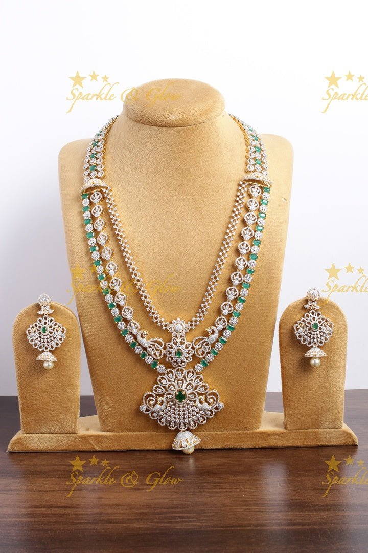 Intricately carved peacock floral jhumka deisgn GJ polish necklace - Sparkle and Glow - Multi - Back Thread