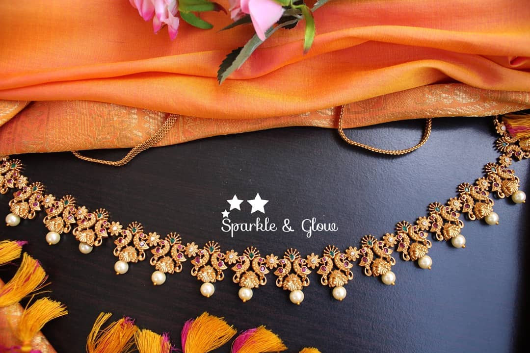 Premium quality matte peacock hip chain with stones