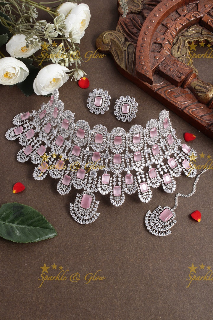 SIlver Tone Kiara Choker - Red