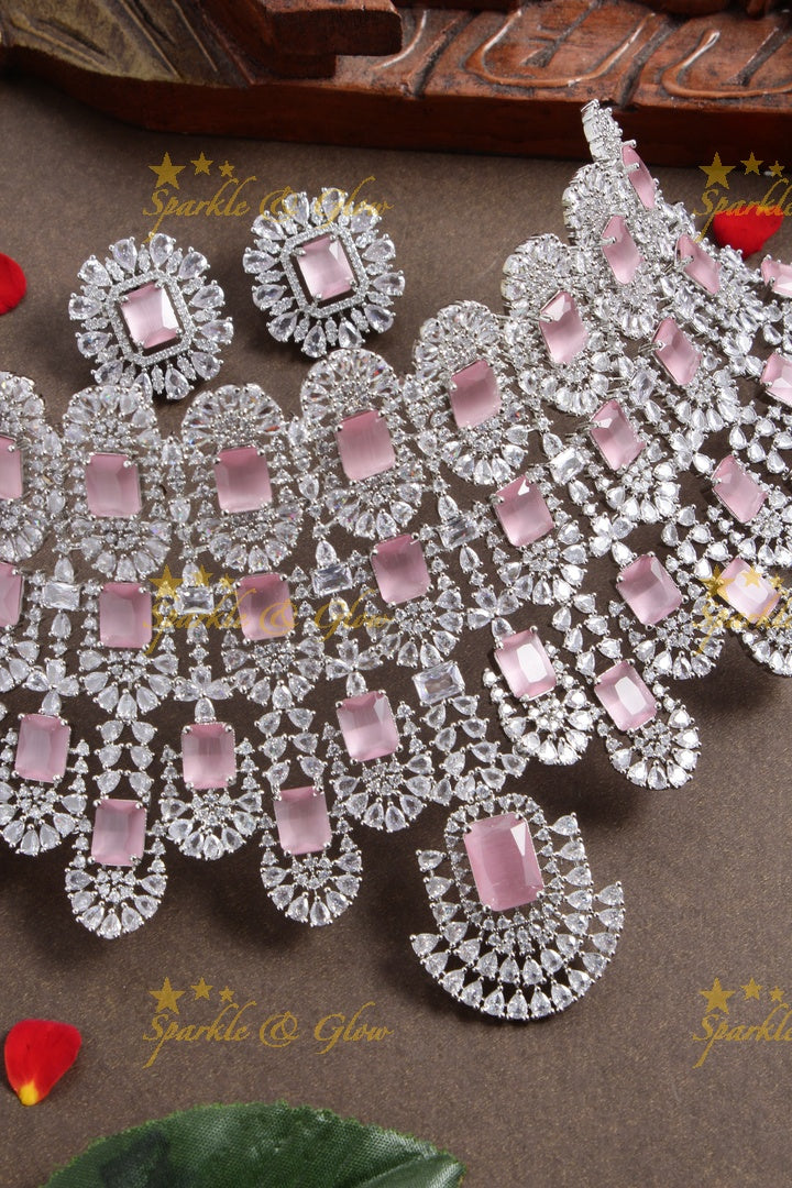 SIlver Tone Kiara Choker - Light Pink