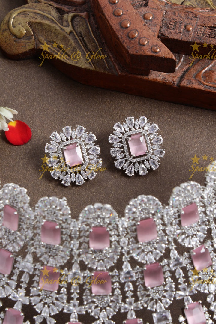 SIlver Tone Kiara Choker - Light Pink