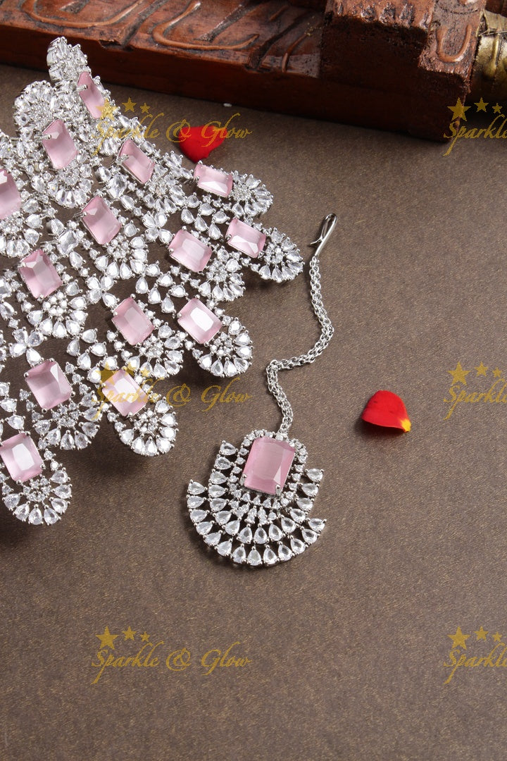 SIlver Tone Kiara Choker - Light Pink