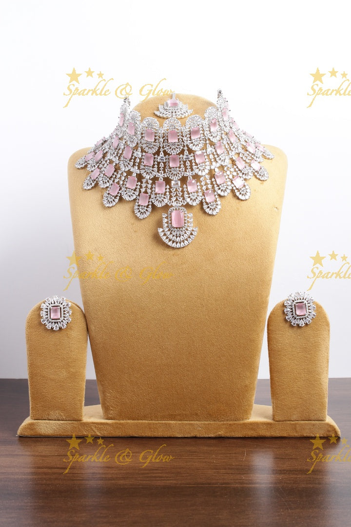SIlver Tone Kiara Choker - Light Pink