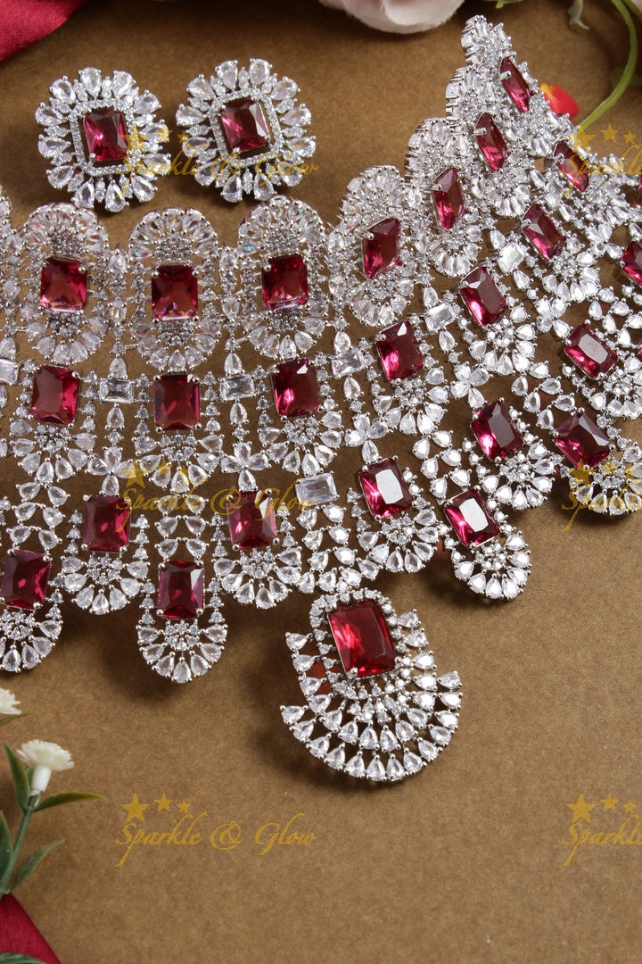 SIlver Tone Kiara Choker - Red